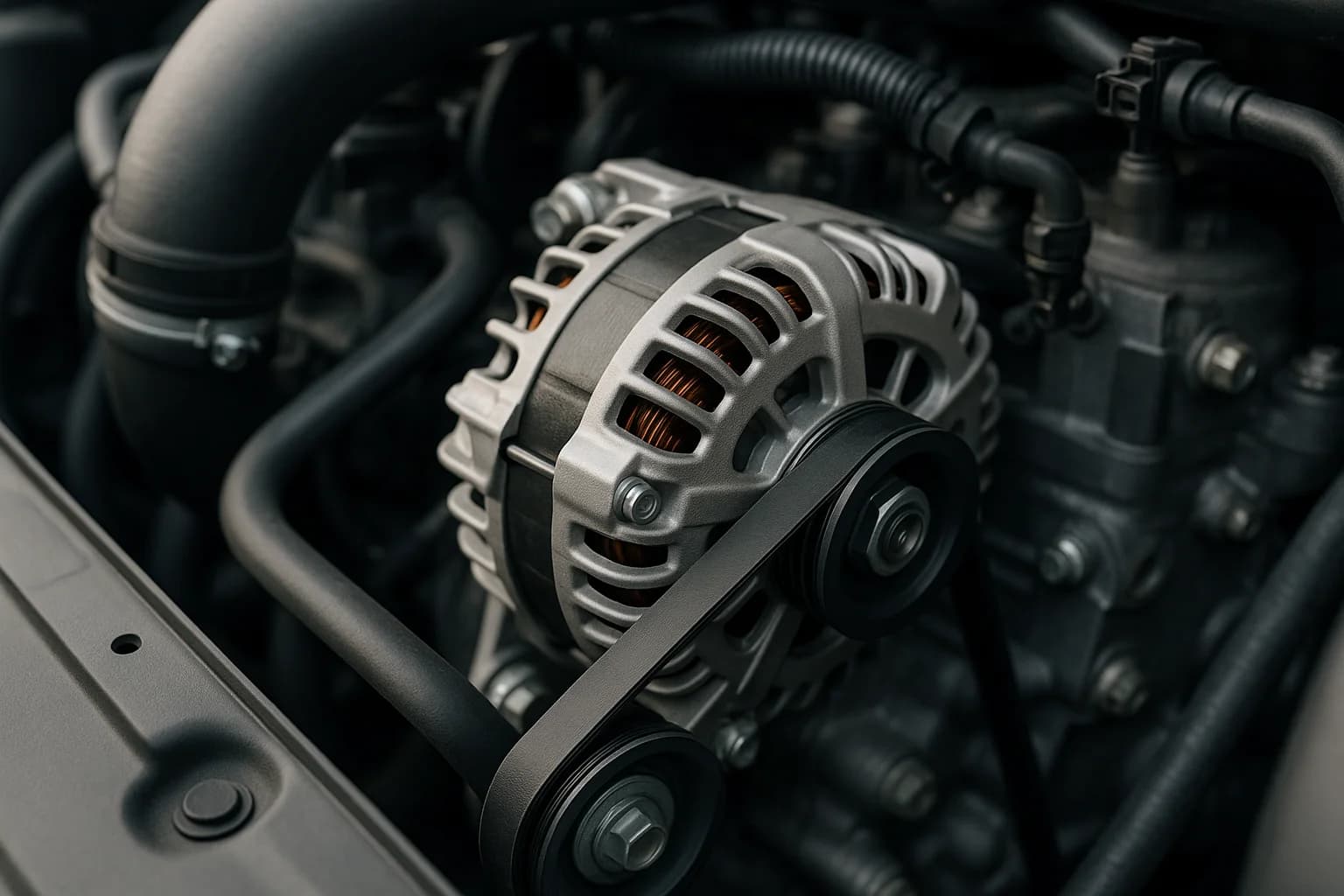 Motor üzerindeki alternatör ve kayışı